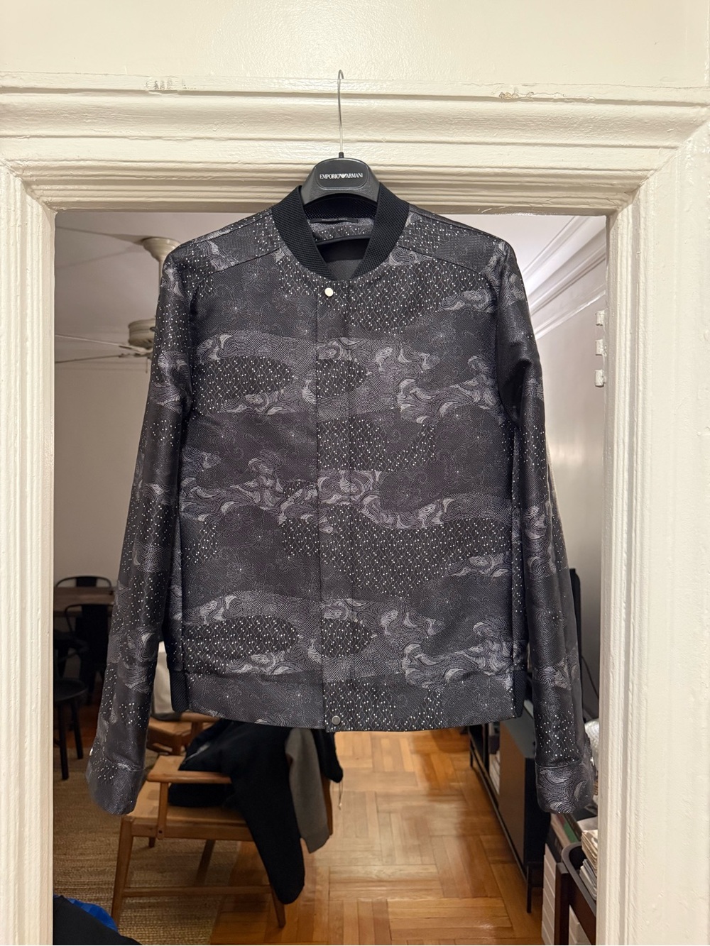 Emporio Armani Black Patterned Varsity Bomber Jacket